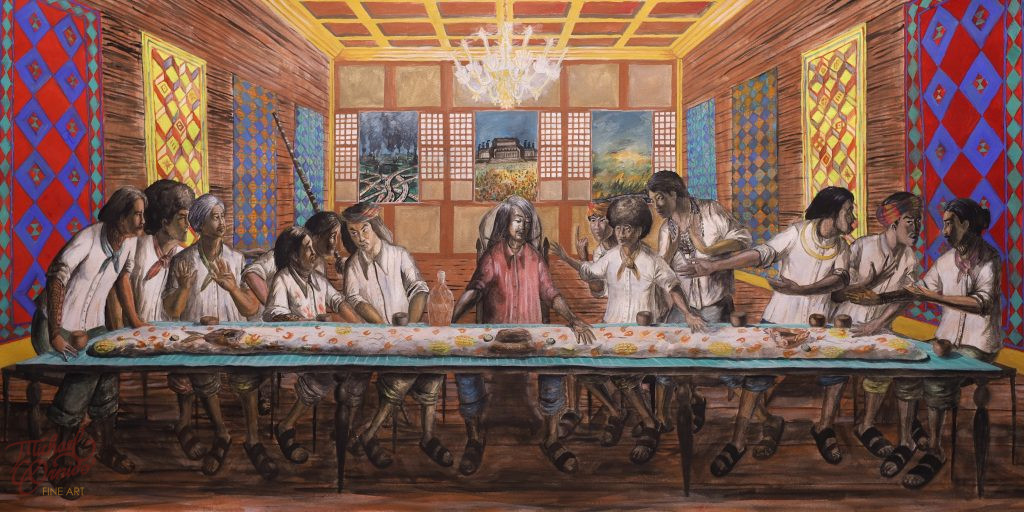 “Filipino Last Supper” (commission- Filipino version of Da Vinci’s “Last Supper”), watercolor on paper, 2023 – SOLD