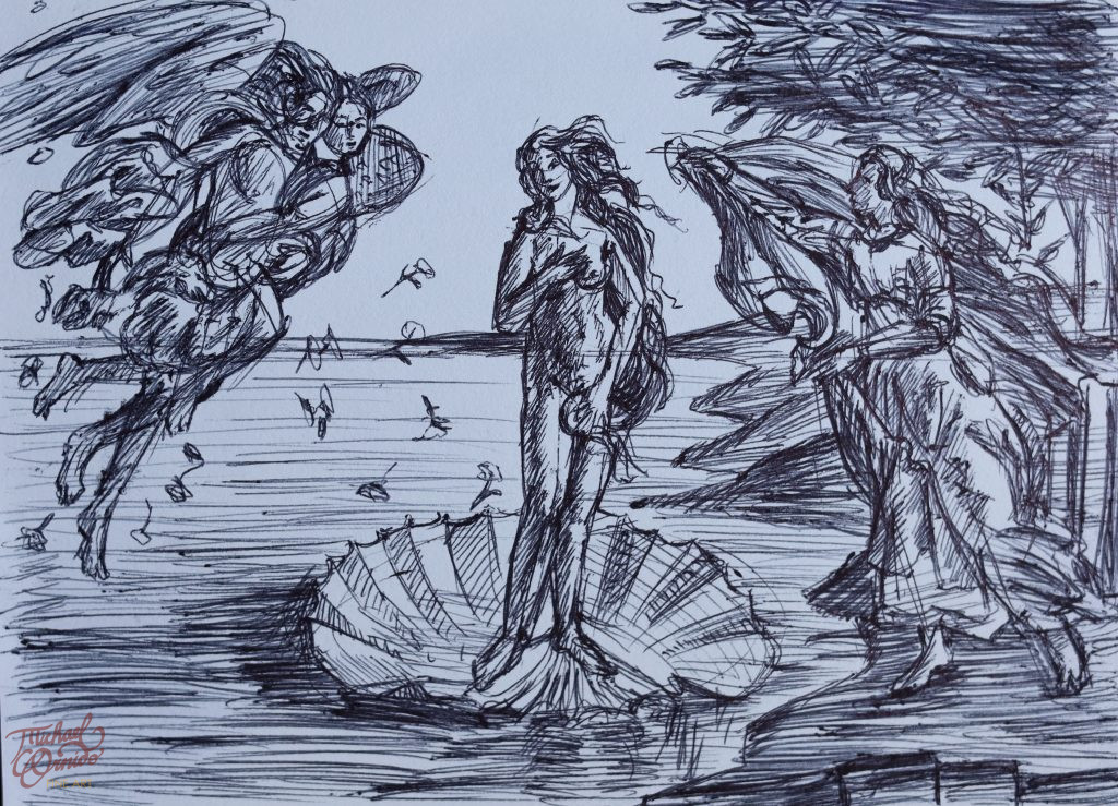 Botticelli's "The Birth of Venus", ballpoint pen on paper, 2024
