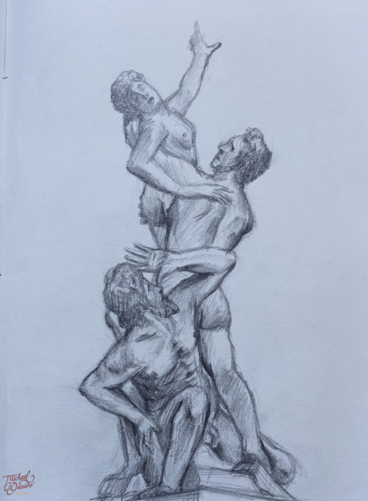 Sketch of Giambologna's "Abduction of a Sabine Woman", graphite on paper, 2024