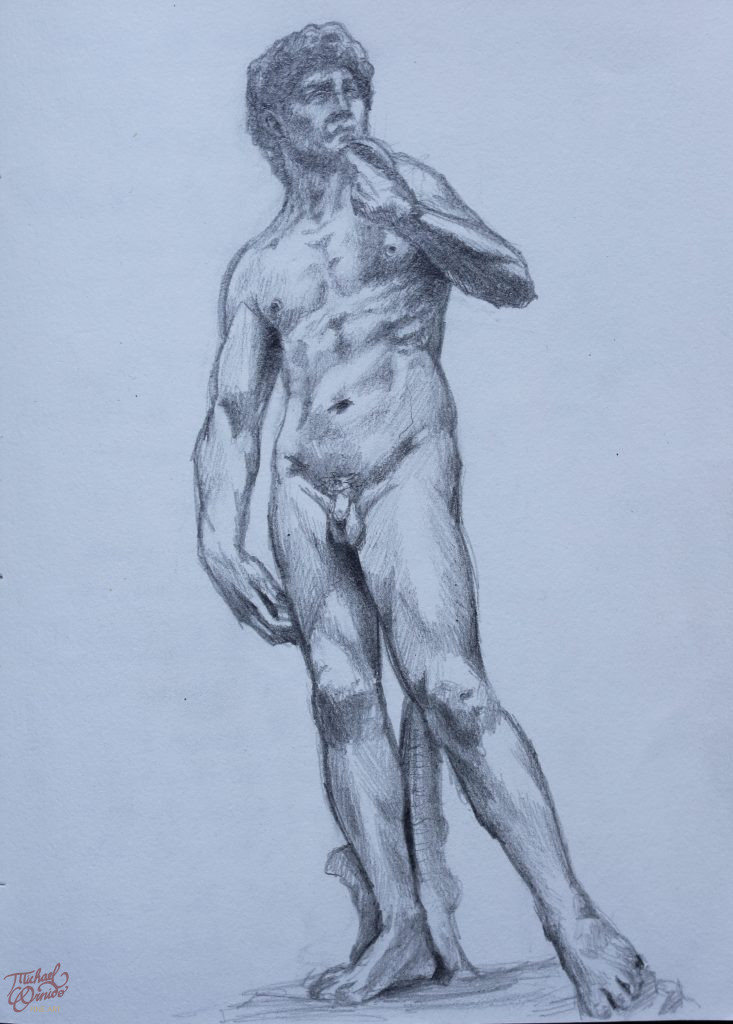 Sketch of Michelangelo's "David", graphite on paper, 2024