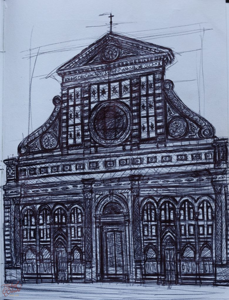 Basilica di Santa Maria Novella, ballpoint pen on paper, 2024