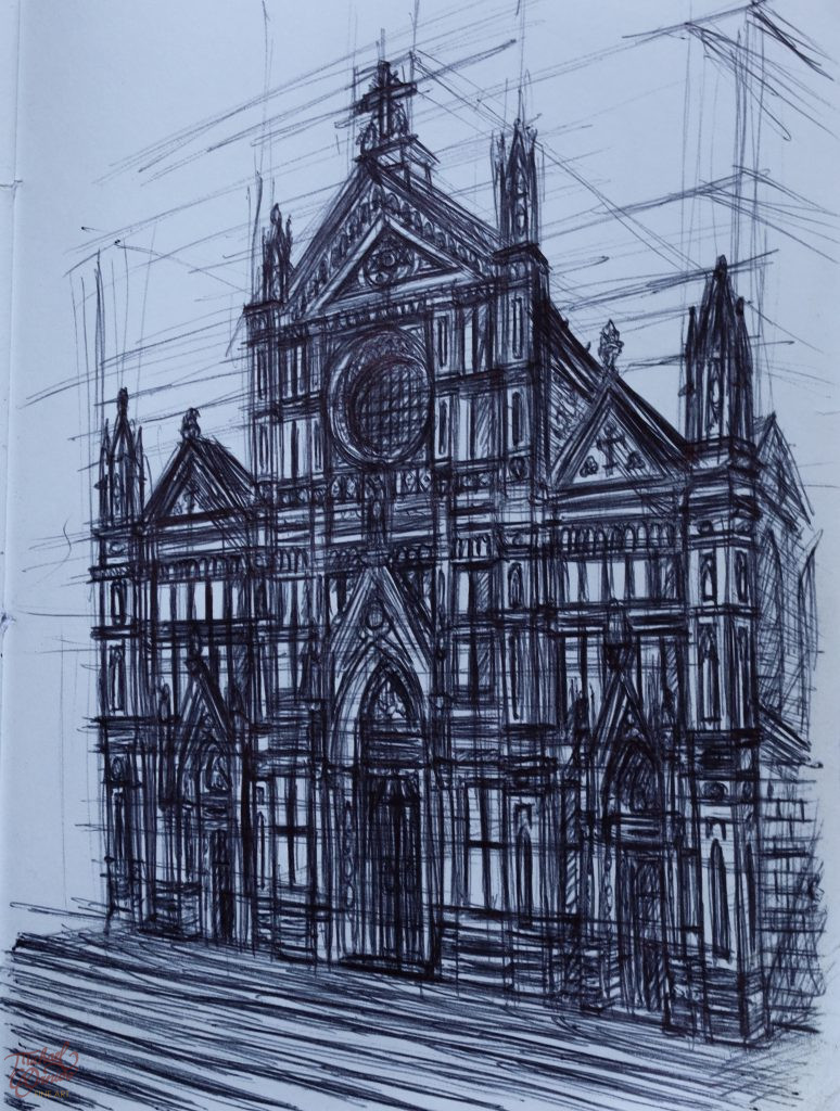Basilica di Santa Croce, ballpoint pen on paper, 2024