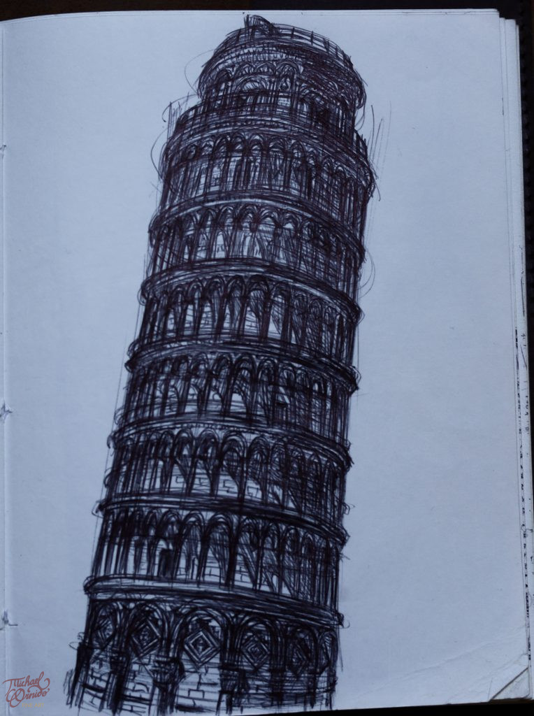 Leaning Tower of Pisa, ballpoint pen on paper, 2024